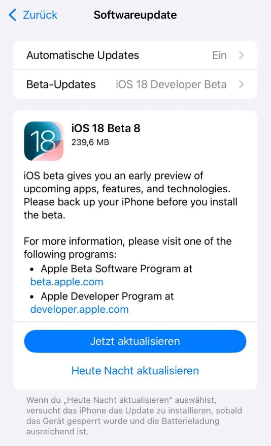 个旧苹果手机维修分享苹果 iOS / iPadOS 18 开发者预览版 Beta 8 发布 